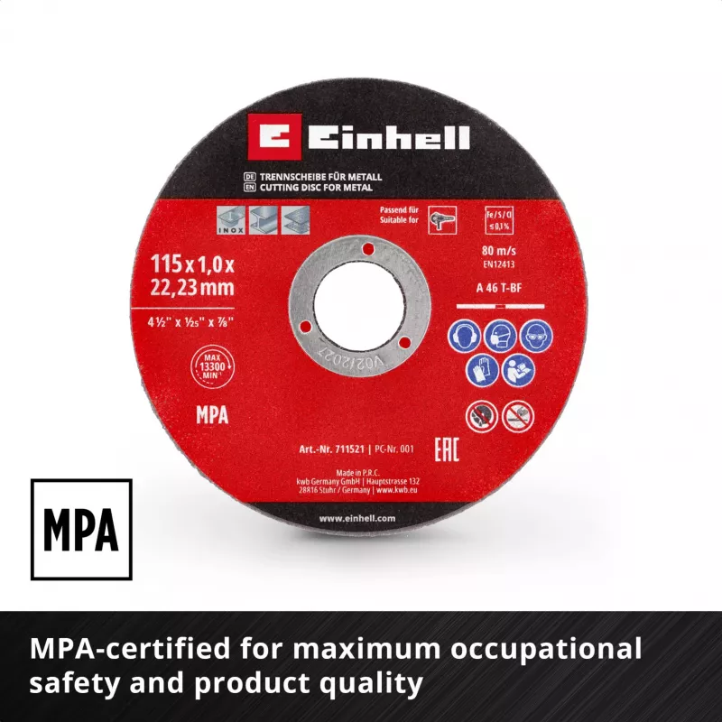 EINHELL-KWB Plānā griešanas diska komplekts, Ø 115 x 1,0 mm, 5 gab. (leņķa slīpmašīnai)