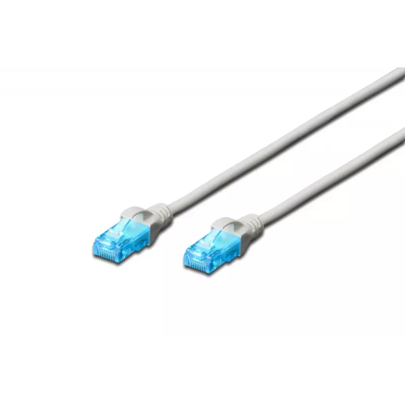 DIGITUS CAT 5e U/UTP Patch Cable, 0.5 m, Grey, RJ45, Gold-Plated, Snagless
