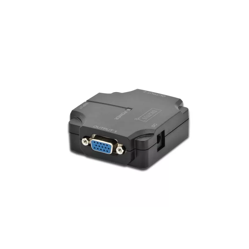DIGITUS DS-41120-1 VGA Sadalītājs 2 Porti Plastmasas Korpusā 350 MHz HDSUB 15/Vīriešu uz 2x HDSUB 15/Sieviešu 1080p