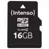 Intenso 16GB MicroSDHC Class 4 atmiņas karte ar SD adapteri, līdz 21 MB/s nolasīšanas ātrumam, melna