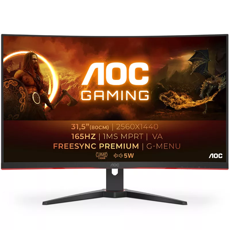 AOC CQ32G2SE 31.5 inch Izliekts QHD spēļu monitors, 165Hz, FreeSync Premium, VA, 1ms MPRT, DP/HDMI