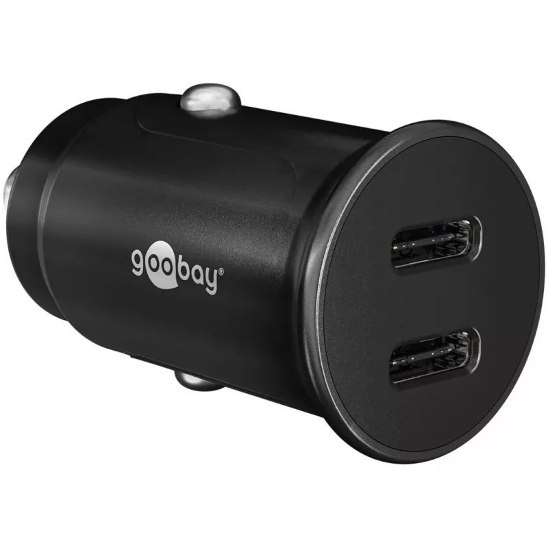 GOOBAY Dual-USB-C PD Auto Fast Charger (Power Delivery), Black - 30W (12/24V) Suitable for Devices with USB-C