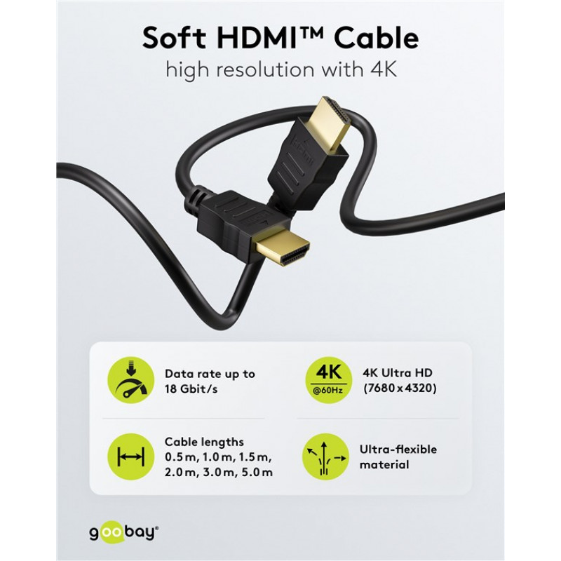 Goobay HDMI High-Speed Cable with Ethernet | Soft | 0.5 m