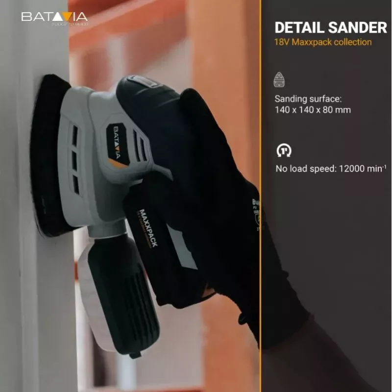 Batavia 18V bezvadu detaļu slīpmašīna (tikai korpuss) - Maxxpack 18V platforma, delta slīpēšanas paliktnis, Velcro, putekļu nosūkšana, mīksts satvēriens