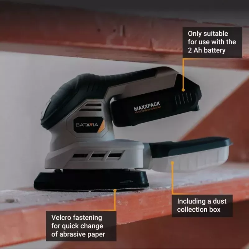 Batavia 18V bezvadu detaļu slīpmašīna (tikai korpuss) - Maxxpack 18V platforma, delta slīpēšanas paliktnis, Velcro, putekļu nosūkšana, mīksts satvēriens