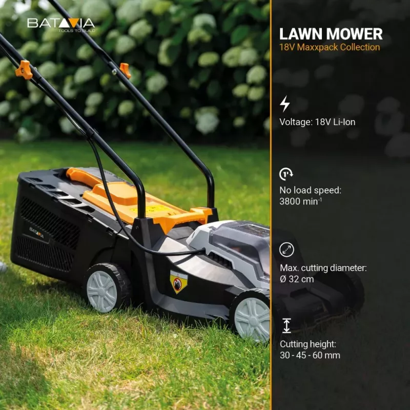 Batavia 18V Bezvadu zāles pļāvējs 32 cm - Tikai instruments - Maksimālā pļaušanas platība 200 m²