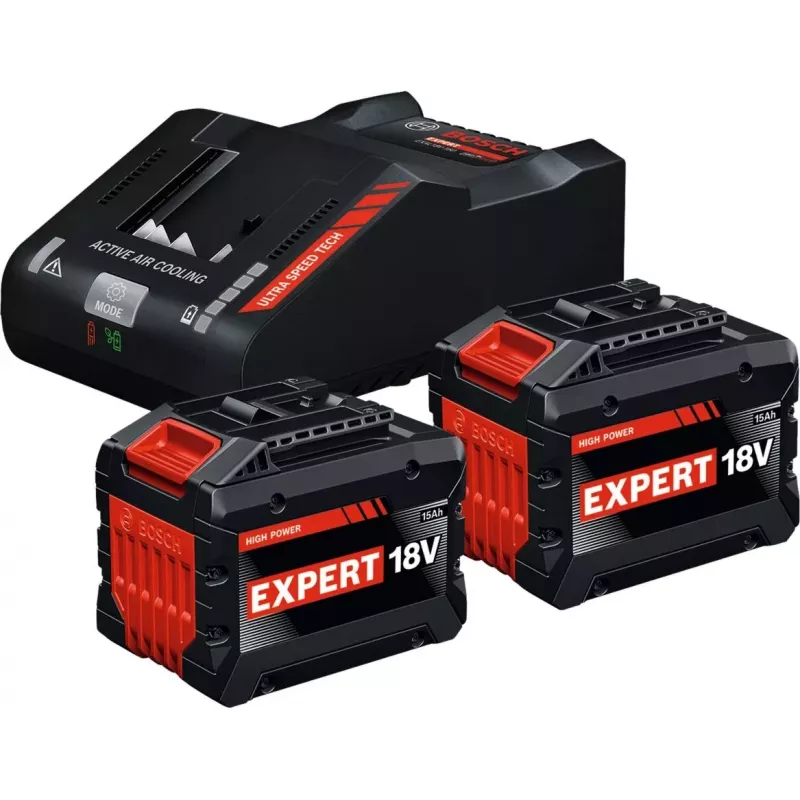BOSCH EXPERT Starter Set 18V, 2x EXBA 18V-150 + Lādētājs EXAL18V-160 (Melns, 2x Li-Ion Akumulators 15Ah, AMPShare Alliance)