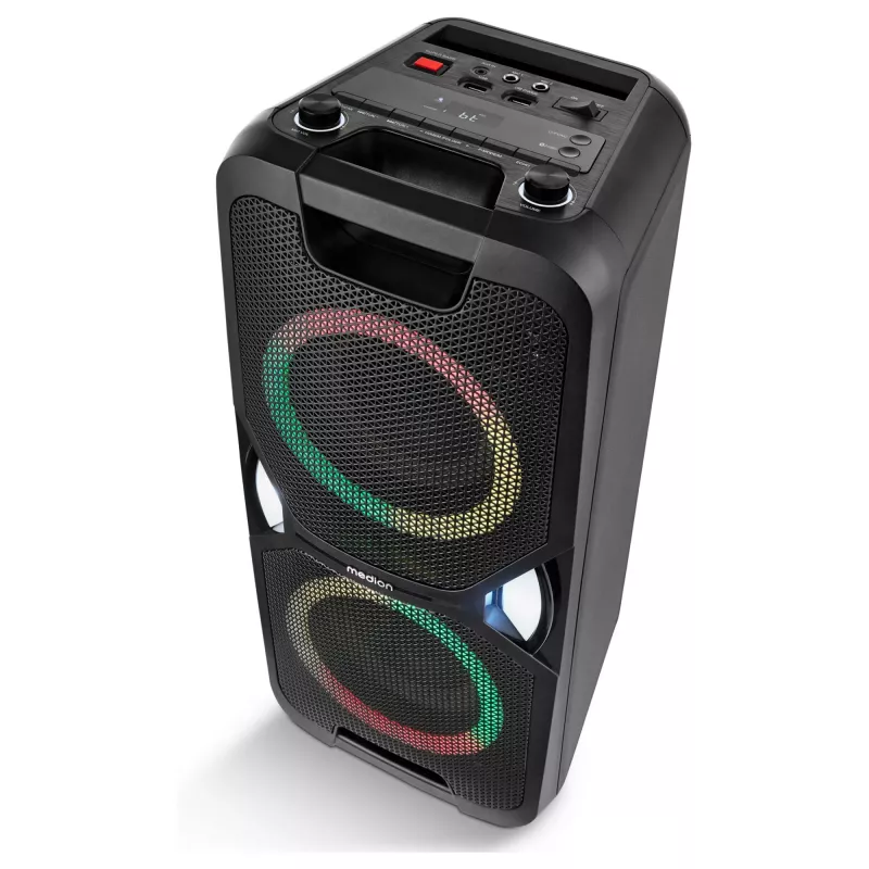 MEDION PE-1 Pure Party Speaker Black - Bluetooth 5.0, 40W RMS, 2x 6.5 inch skaļruņi, karaoke, TWS, LED gaismas, Power Bank
