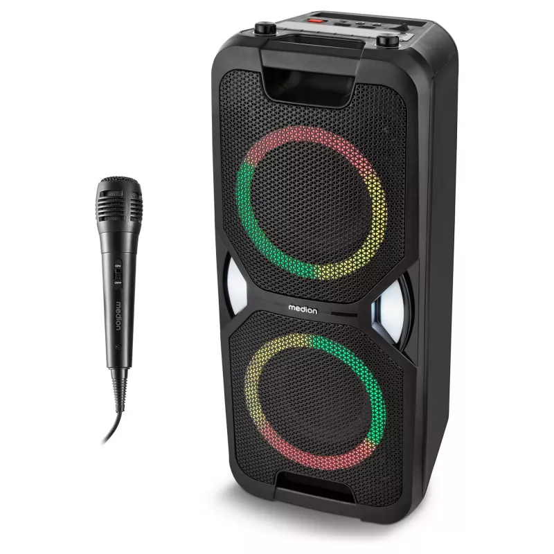 MEDION PE-1 Pure Party Speaker Black - Bluetooth 5.0, 40W RMS, 2x 6.5 inch skaļruņi, karaoke, TWS, LED gaismas, Power Bank