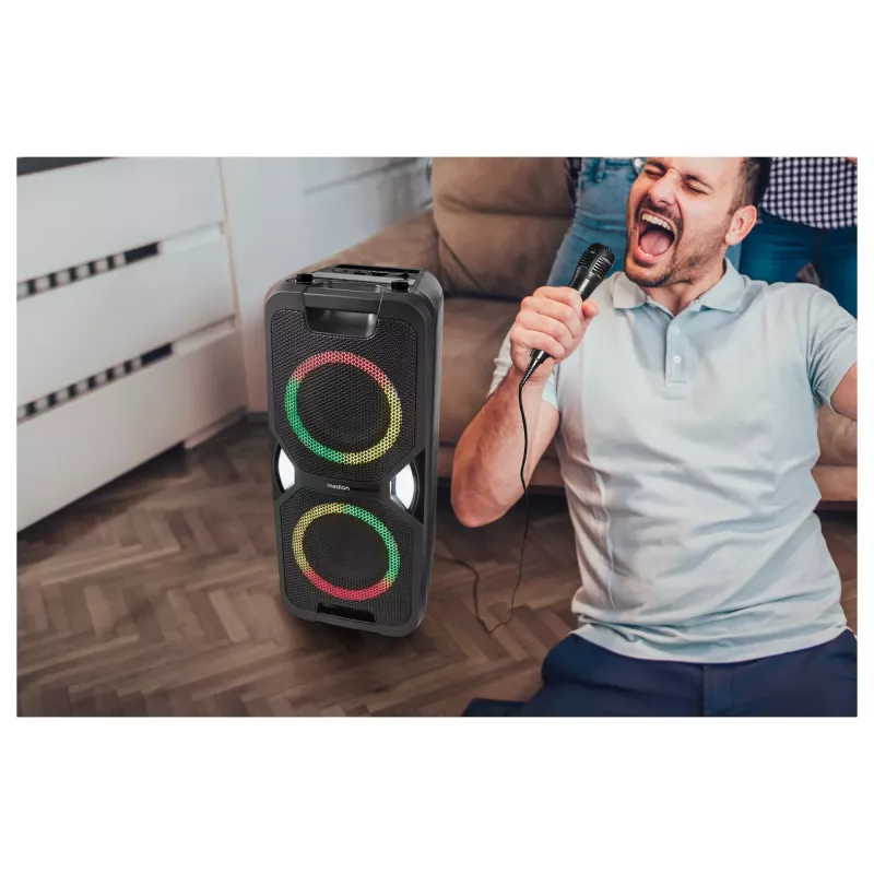 MEDION PE-1 Pure Party Speaker Black - Bluetooth 5.0, 40W RMS, 2x 6.5 inch skaļruņi, karaoke, TWS, LED gaismas, Power Bank