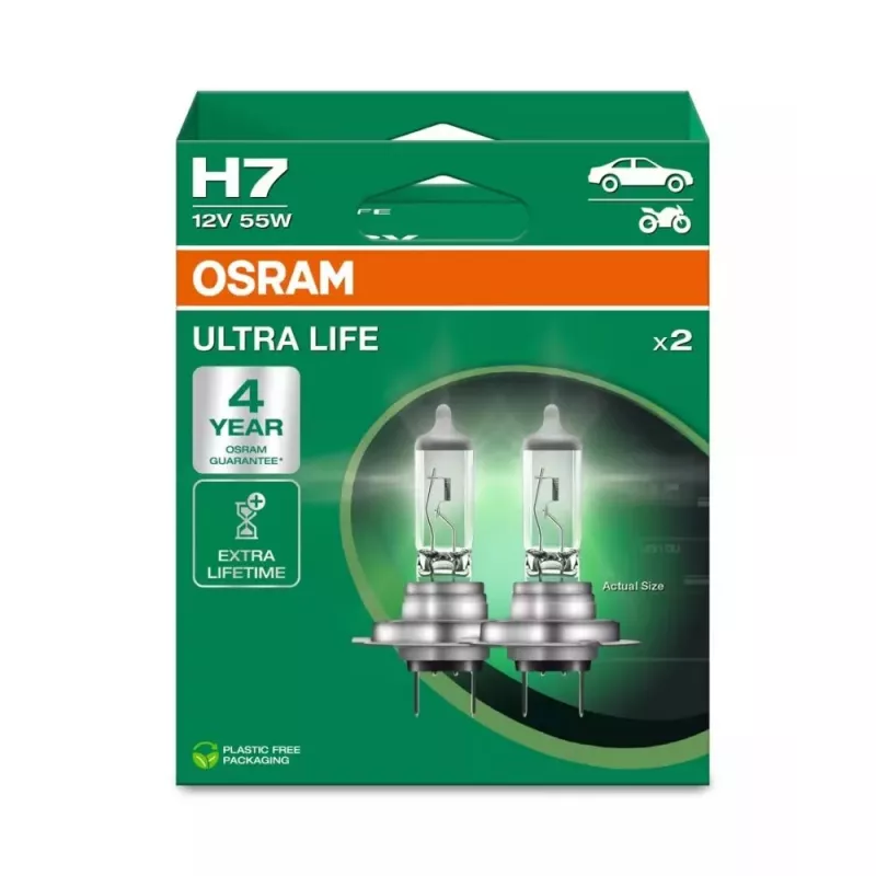 Osram H7 Ultra Life 2 gab. Halogēnas priekšējo lukturu spuldzes 12V 55W