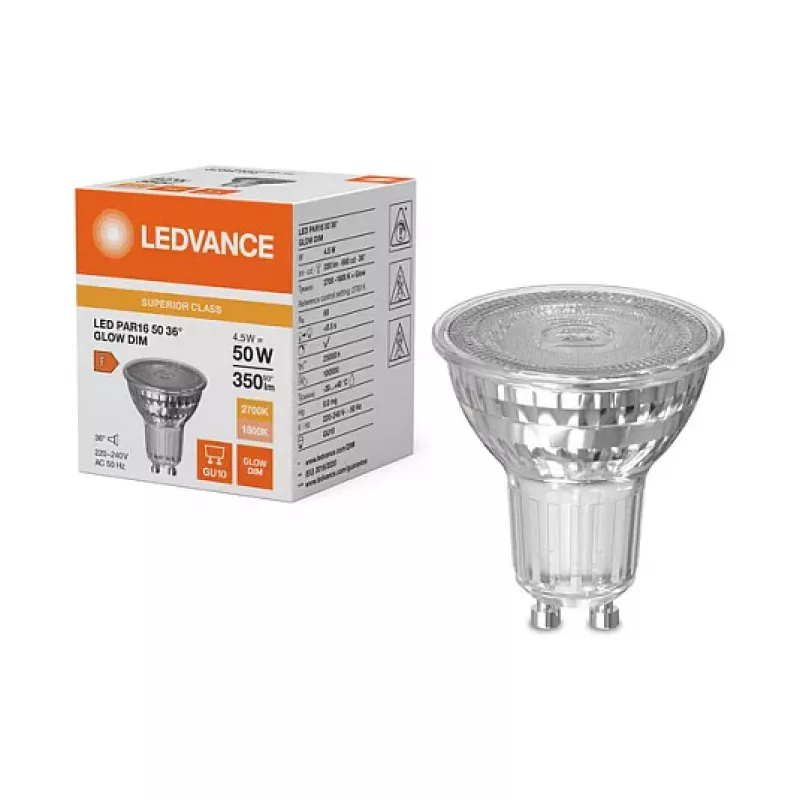 OSRAM PAR16 50 4.5W 827 GU10 LED Reflektora Lampas, 350 lm, 1800-2700 K, Dim-to-Warm, Dimējama