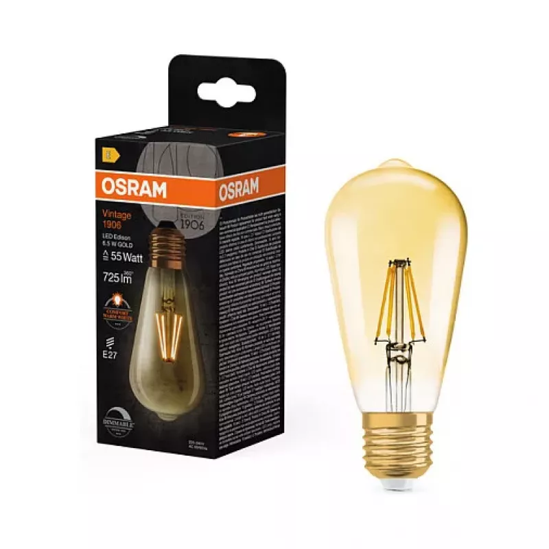 OSRAM LED spuldze 6.5W 725lm 2400K E27 regulējama kvēldiega zelta