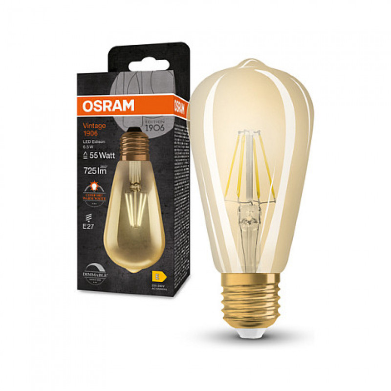 OSRAM LED Lamp 6.5W 725lm 2400K E27 Dimmable Filament Gold