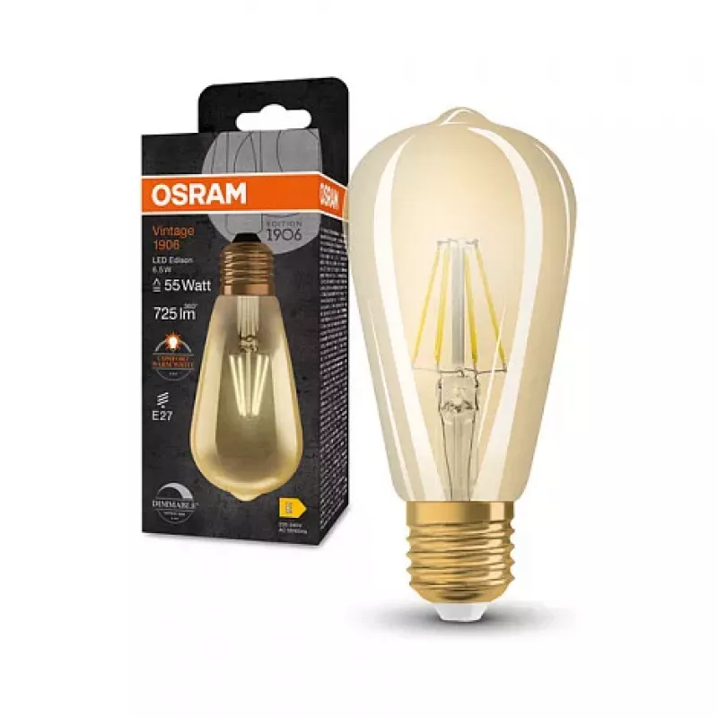 OSRAM LED spuldze 6.5W 725lm 2400K E27 regulējama kvēldiega zelta