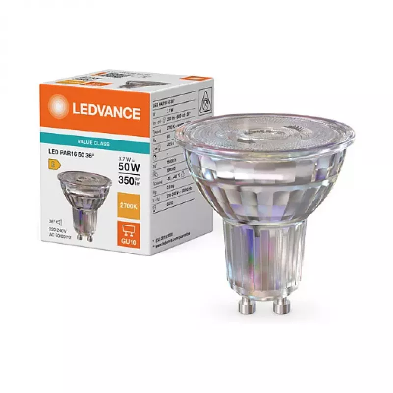 OSRAM LED PAR16 50 36° P 3.7W 827 GU10 LED Reflektora lampa, silta balta, 350 lm, neregulējama