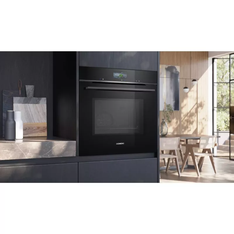 SIEMENS HM736GAB1 iQ700 Iebūvējamā cepeškrāsns ar mikroviļņu krāsni, melna, 60 cm, Home Connect