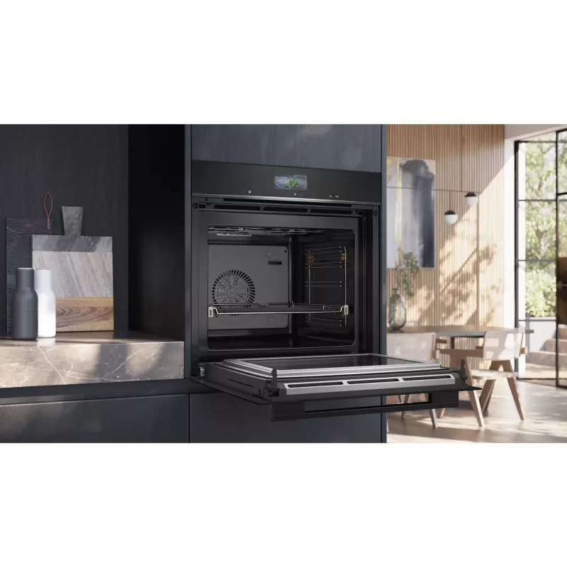 SIEMENS HM736GAB1 iQ700 Iebūvējamā cepeškrāsns ar mikroviļņu krāsni, melna, 60 cm, Home Connect