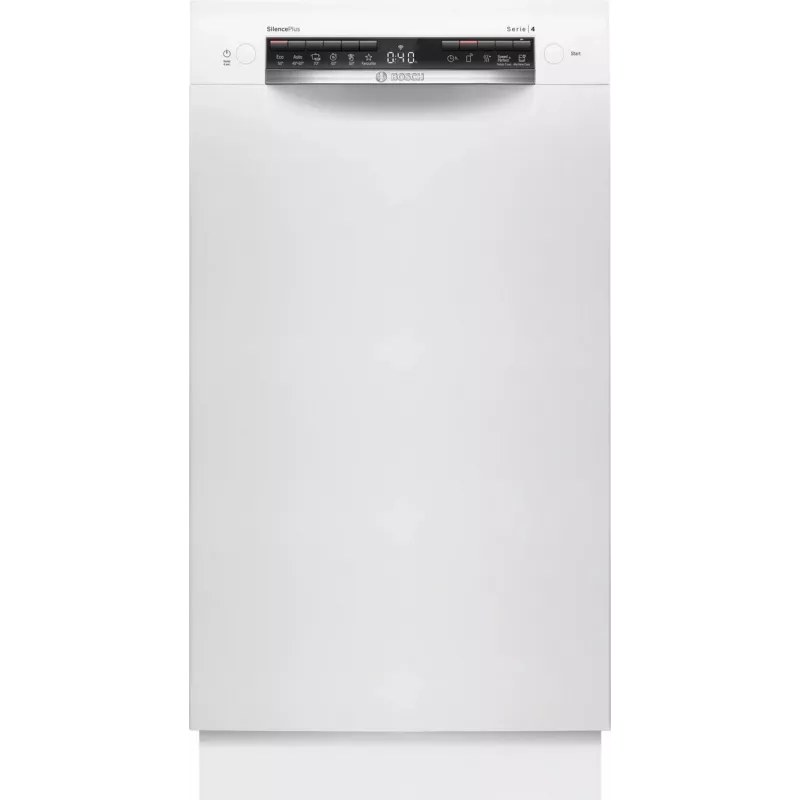Bosch SPU4HMW01S Brīvi stāvoša šaura trauku mazgājamā mašīna, balta, 9 vietas, energoklase C, 45 dB, EcoSilence Drive, Home Connect
