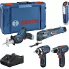 Bosch Power Tools 12V 5-Daļu Instrumentu Komplekts GOP + GSR + GDR + GSA + GLI (Zils, 3x Li-Ion 2.0Ah Akumulators)
