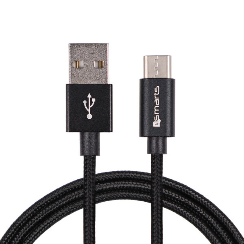 4SMARTS USB-A uz USB-C kabelis RapidCord 2A, 2m, Melns