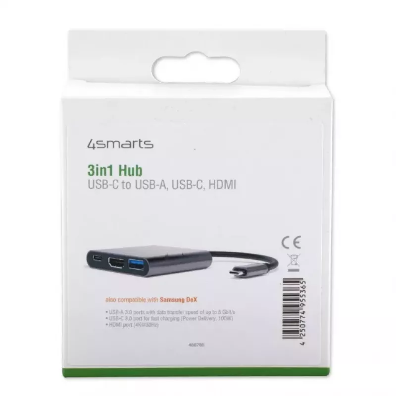 4SMARTS 3in1 Hub ar DeX funkciju, Pelēks