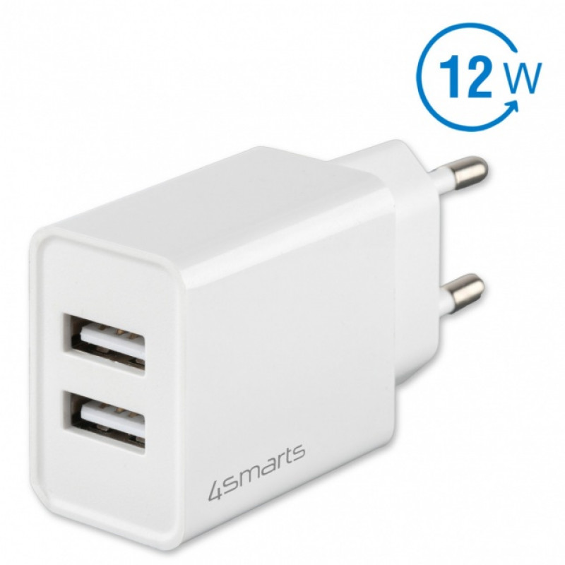 4SMARTS VoltPlug Dual 12W sienas lādētājs (bez kabeļa), balts