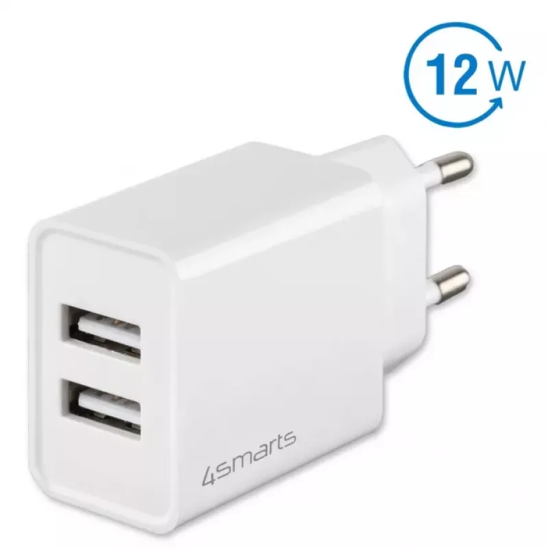 4SMARTS VoltPlug Dual 12W sienas lādētājs (bez kabeļa), balts
