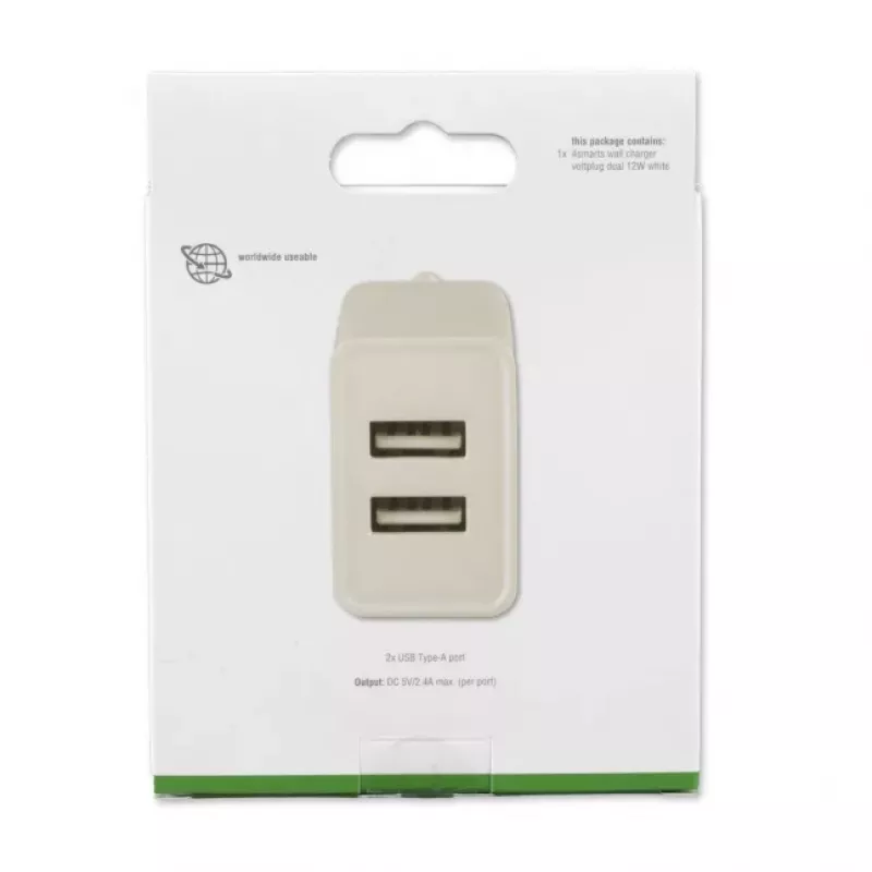 4SMARTS VoltPlug Dual 12W sienas lādētājs (bez kabeļa), balts