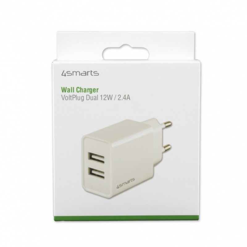 4SMARTS VoltPlug Dual 12W sienas lādētājs (bez kabeļa), balts