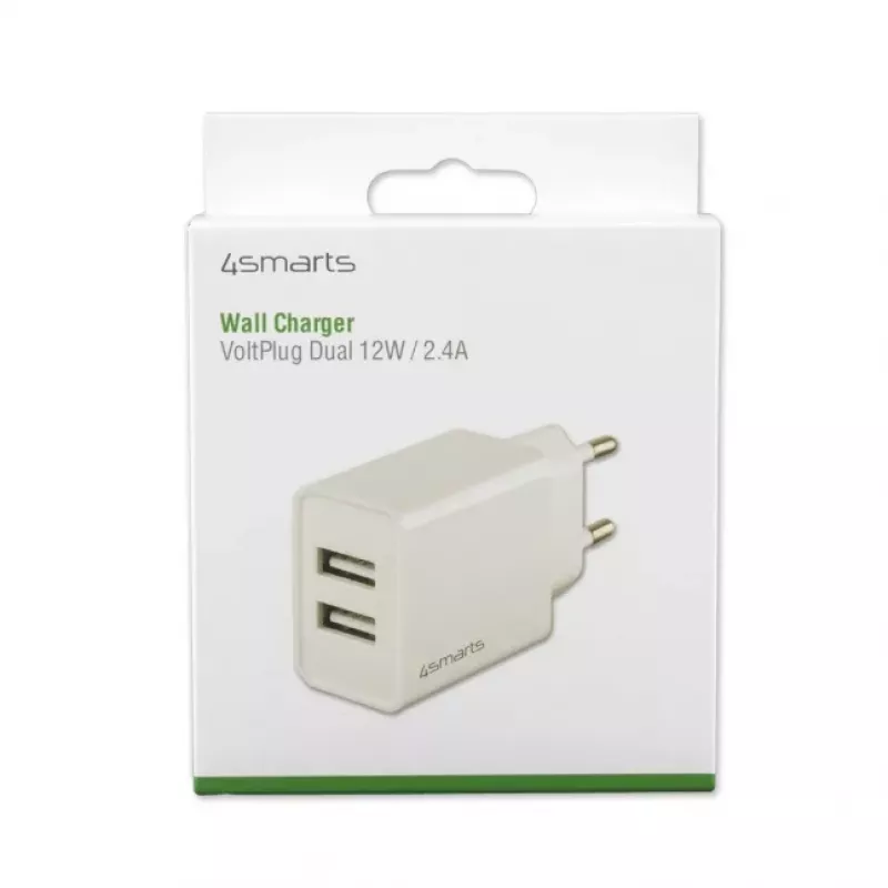 4SMARTS VoltPlug Dual 12W sienas lādētājs (bez kabeļa), balts