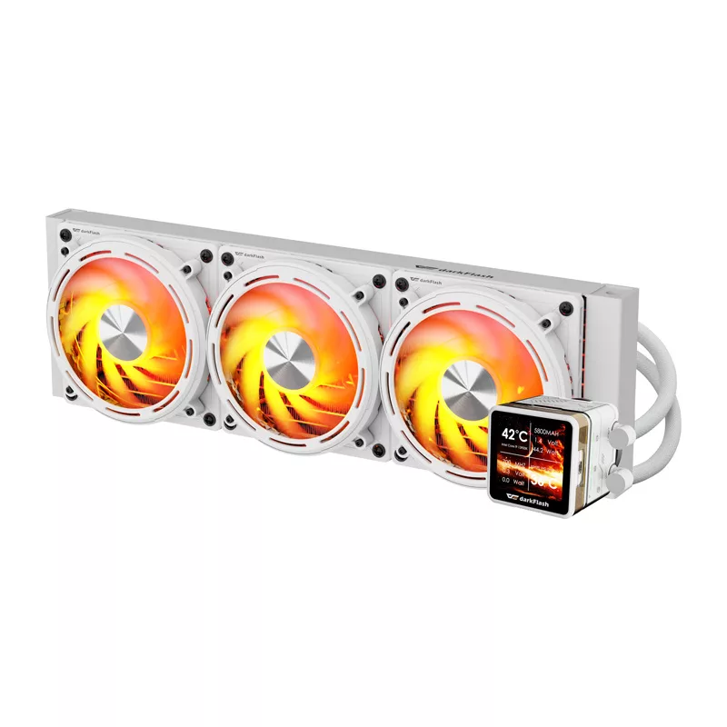 DARKFLASH DE360 White 360mm All-in-One Liquid CPU Cooler ar baltu LED sūkni, 3x120mm PWM ventilatori