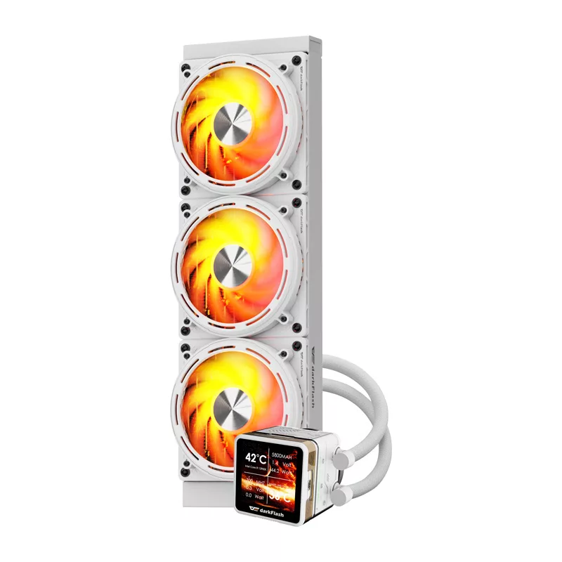 DARKFLASH DE360 White 360mm All-in-One Liquid CPU Cooler ar baltu LED sūkni, 3x120mm PWM ventilatori