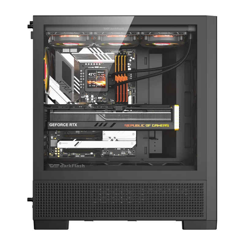 DarkFlash AIRNOVA Mid-Tower datora korpuss melns + 3 x 120mm ARGB ventilatori