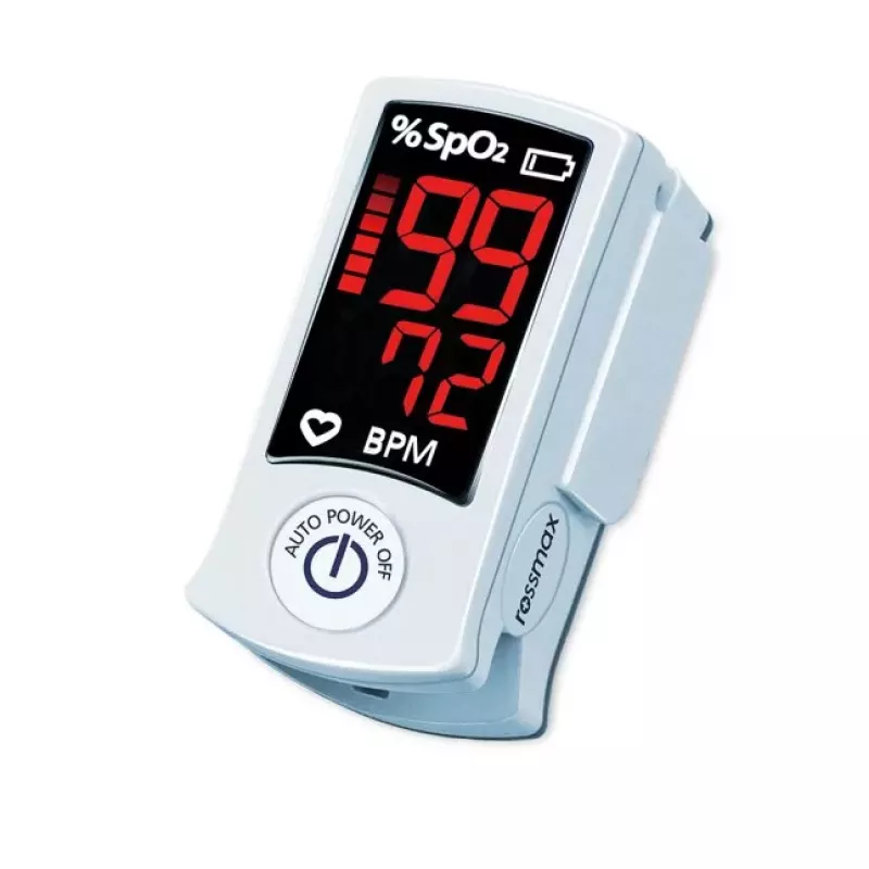 ROSSMAX SB100 Pirkstu pulsa oksimetrs ar SpO2 un pulsa mērīšanu, divkrāsu LED displejs, 6 displeja režīmi, automātiska izslēgšanās, zema akumulatora indikators, mājas un klīniskai lietošanai
