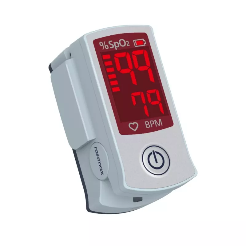 ROSSMAX SB100 Pirkstu pulsa oksimetrs ar SpO2 un pulsa mērīšanu, divkrāsu LED displejs, 6 displeja režīmi, automātiska izslēgšanās, zema akumulatora indikators, mājas un klīniskai lietošanai