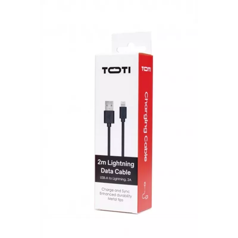 SEEK TOTI USB-A uz Lightning, 2m PVC datu kabelis 2A (ne-MFI), melns