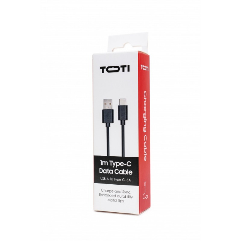 SEEK TOTI USB-A uz Type-C, 1m PVC datu kabelis 3A, melns