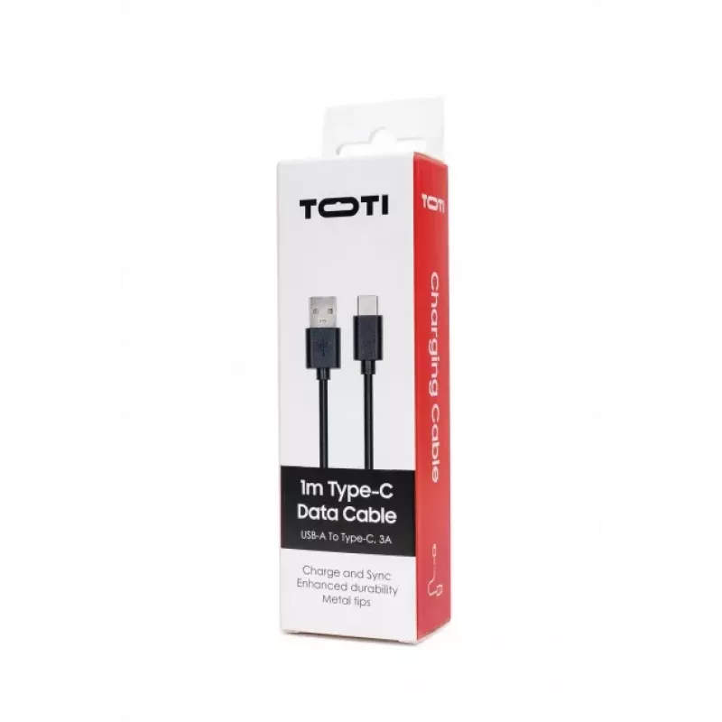 SEEK TOTI USB-A uz Type-C, 1m PVC datu kabelis 3A, melns