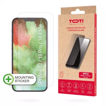 TOTI Rūdīta stikla 2D ekrāna aizsargs pilnam pārklājumam iPhone 13/13 Pro/14/16e, caurspīdīgs