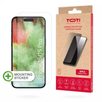 TOTI Rūdīta stikla 2D ekrāna aizsargs pilnam pārklājumam iPhone 15/15 Pro caurspīdīgs