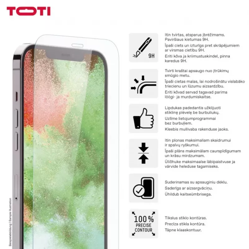 TOTI Rūdīta stikla 2D ekrāna aizsargs pilnam pārklājumam iPhone 15/15 Pro caurspīdīgs