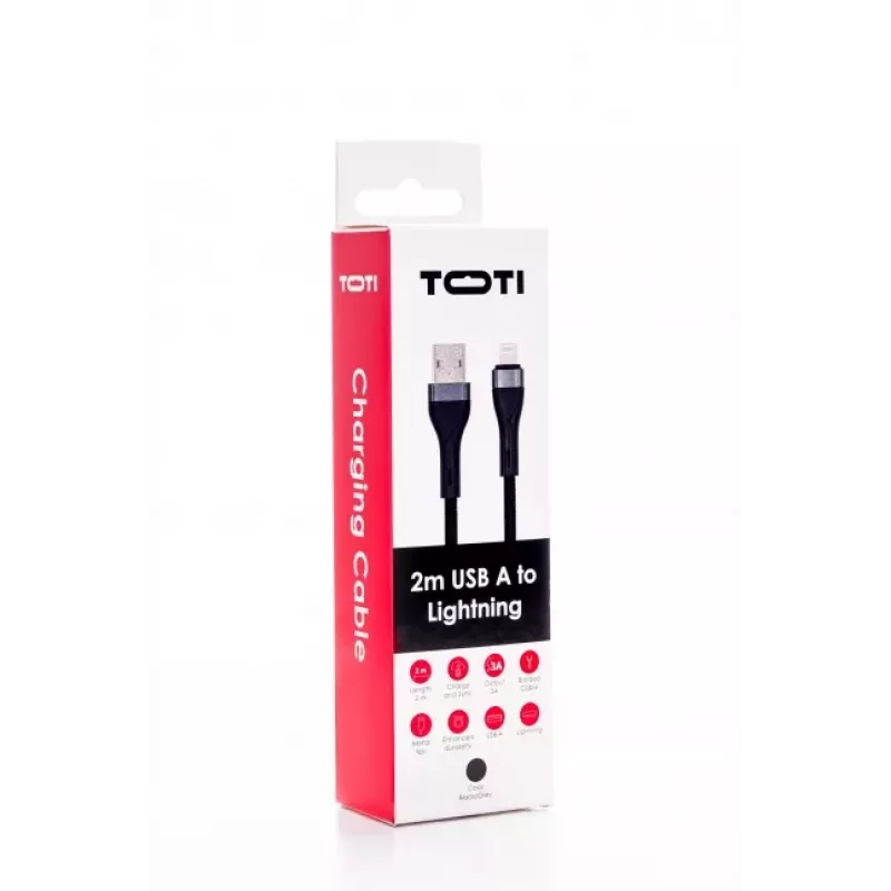 SEEK TOTI USB-A uz Lightning 2m Pīts Kabelis 2A (Ne-MFI) Melns