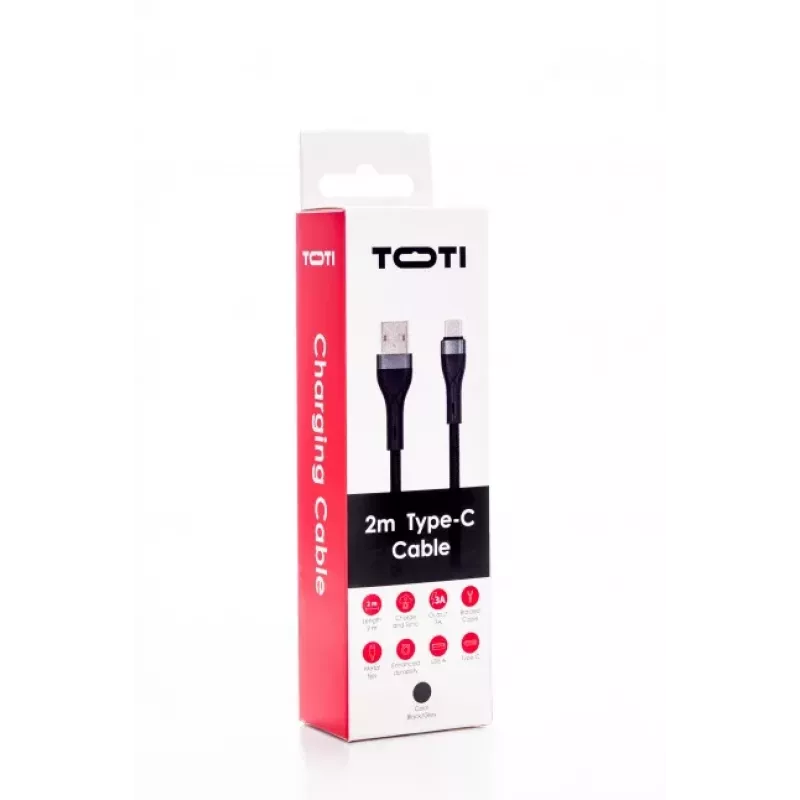 SEEK TOTI USB-A uz USB-C Pīts Kabelis 2m 3A Melns
