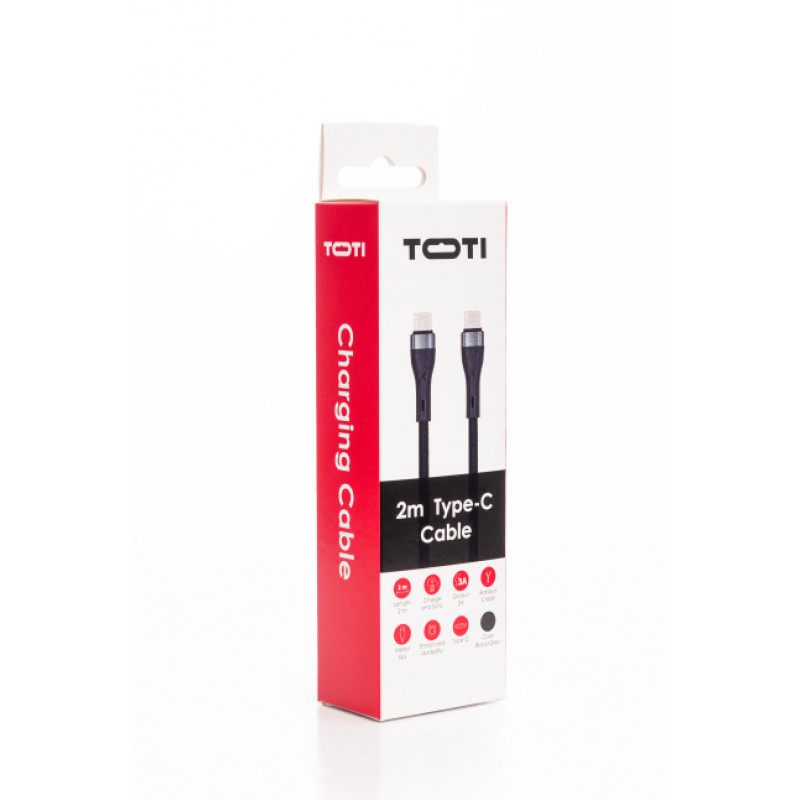 SEEK TOTI USB-C uz USB-C 2m Pīts Kabelis 3A Melns
