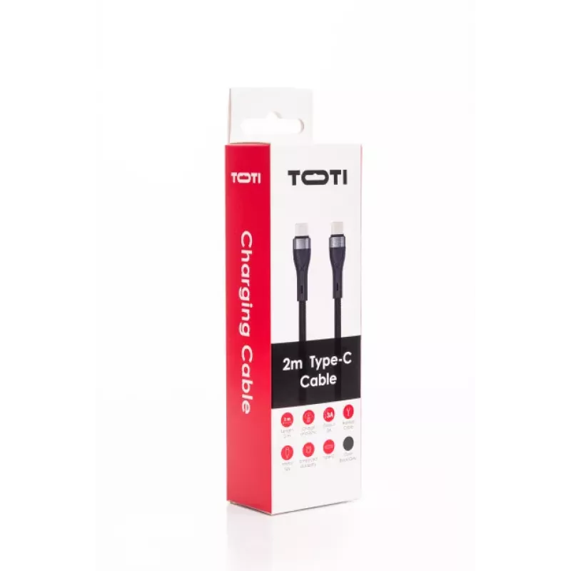 SEEK TOTI USB-C uz USB-C 2m Pīts Kabelis 3A Melns