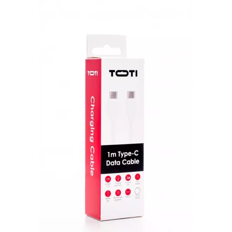 SEEK TOTI Type-C uz Type-C 1m PVC Datu Kabelis 3A Balts