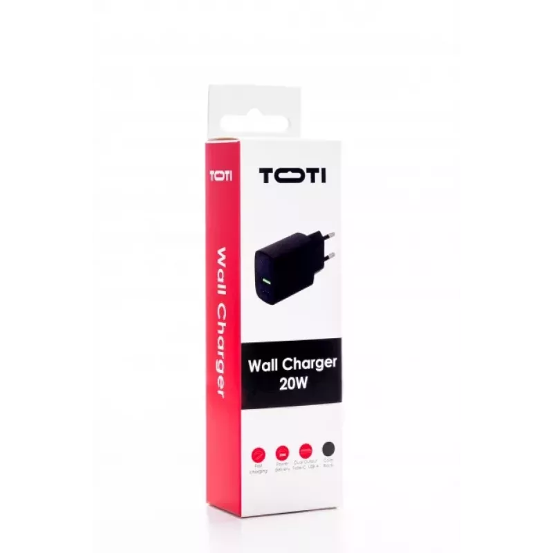 SEEK TOTI 20W Type-C + USB A sienas ātrais lādētājs, melns