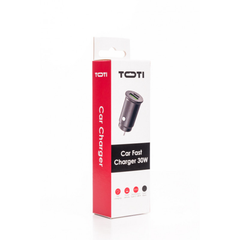 SEEK TOTI 30W Type-C + USB A Auto ātrais lādētājs, melns