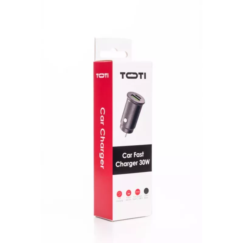 SEEK TOTI 30W Type-C + USB A Auto ātrais lādētājs, melns